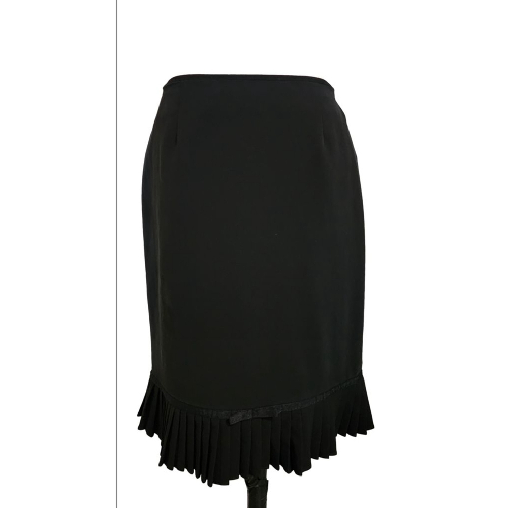 Worthington Black Stretch Pencil Skirt Size 4 Pleated Ruffle Fringe Hem Lined
